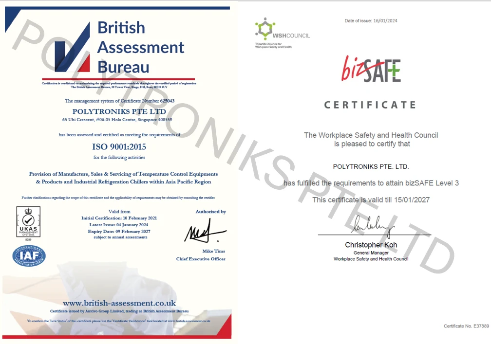 Watermarked Polytroniks company certification evidence